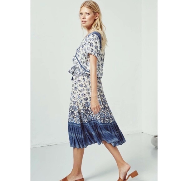 BLUE ruffle Boho gypsy floral print MAxi skirt - Picture 5 of 10